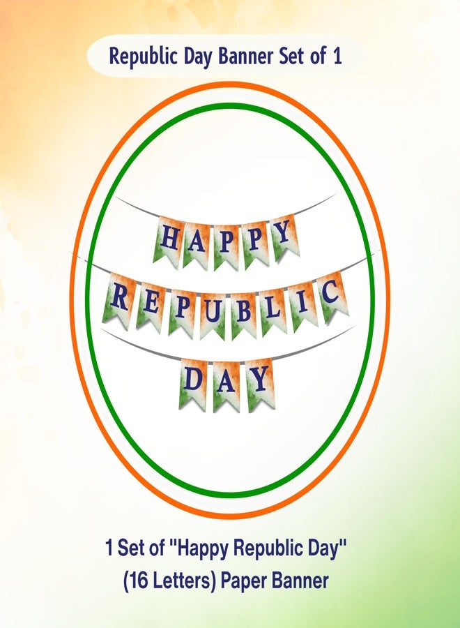 1iAM Republic Day Decoration Items | 1pc 13.6X10.3cm "HAPPY REPUBLIC DAY" Printed Paper Banner for Celebration of 26th January in Home, Party, Office, Club, School, Collage, Restaurant Decoration - Image 2